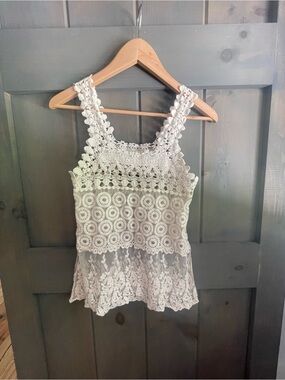 BOHO Lace Crochet Camisole Tank Top - Cream